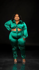 Plus size boutique womens clothing and accessories green satin set
